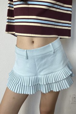Playful Blue Slim Fit Solid Color Short Skirt for Women - Versatile Spring 2025 Style, Perfect for Hot Girl Aesthetic