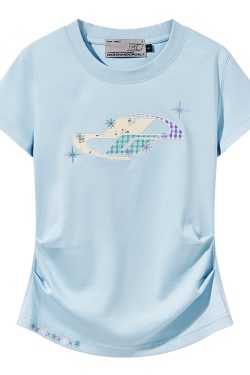 Playful Patchwork Floral Embroidered Loose Short-Sleeve T-Shirt - Energetic National Trend Couple Style, Perfect for Y2K Fashion