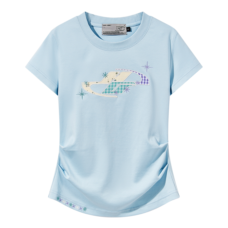 Playful Patchwork Floral Embroidered Loose Short-Sleeve T-Shirt - Energetic National Trend Couple Style, Perfect for Y2K Fashion Playful Patchwork Floral Embroidered Loose Short-Sleeve T-Shirt - Energetic National Trend Couple Style, Perfect for Y2K Fashion