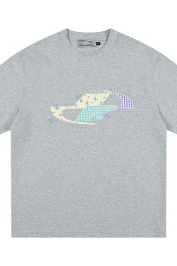 Playful Patchwork Floral Embroidered Loose Short-Sleeve T-Shirt - Energetic National Trend Couple Style, Perfect for Y2K Fashion