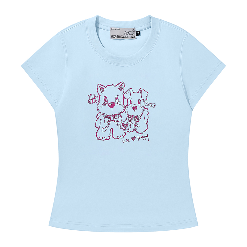 Playful Puppy Hand-Drawn Loose-Fitting Short Sleeve T-Shirt for Couples, Unisex, National Trend, Casual Streetwear Playful Puppy Hand-Drawn Loose-Fitting Short Sleeve T-Shirt for Couples, Unisex, National Trend, Casual Streetwear