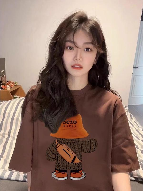 Plus Size American Retro Cartoon Bear Pure Cotton Short Sleeve T-Shirt for Women - Loose Trendy Casual Couple Top Plus Size American Retro Cartoon Bear Pure Cotton Short Sleeve T-Shirt for Women - Loose Trendy Casual Couple Top