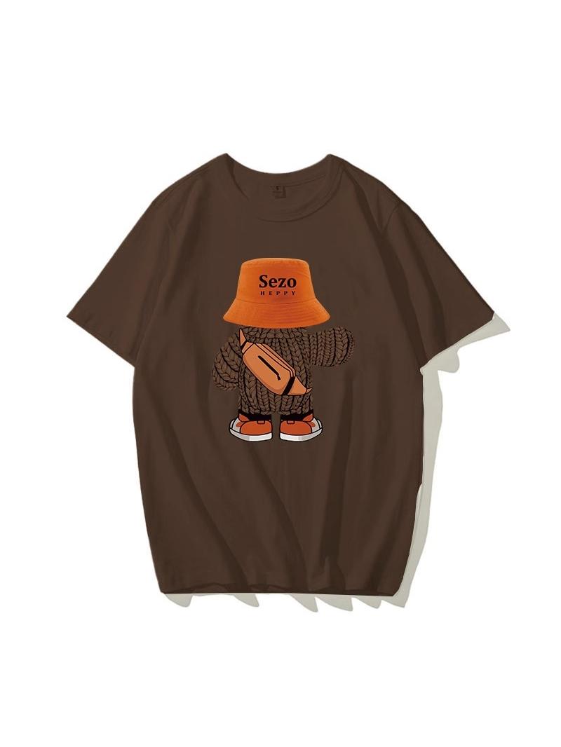 Plus Size American Retro Cartoon Bear Pure Cotton Short Sleeve T-Shirt for Women - Loose Trendy Casual Couple Top Plus Size American Retro Cartoon Bear Pure Cotton Short Sleeve T-Shirt for Women - Loose Trendy Casual Couple Top