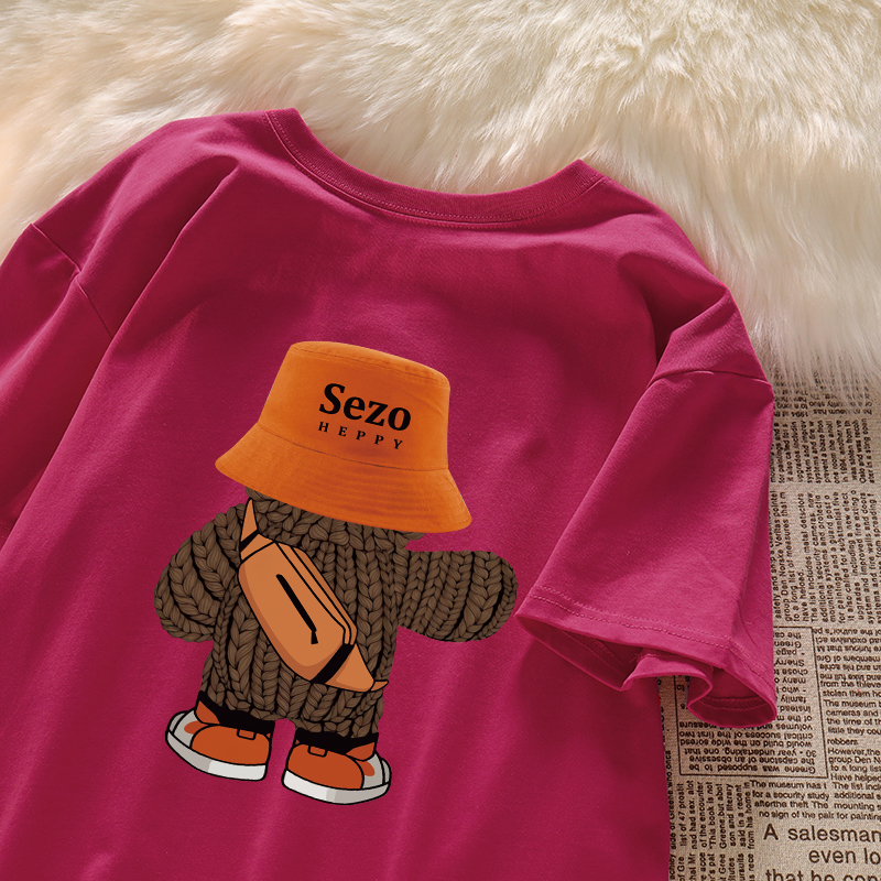 Plus Size American Retro Cartoon Bear Pure Cotton Short Sleeve T-Shirt for Women - Loose Trendy Casual Couple Top Plus Size American Retro Cartoon Bear Pure Cotton Short Sleeve T-Shirt for Women - Loose Trendy Casual Couple Top