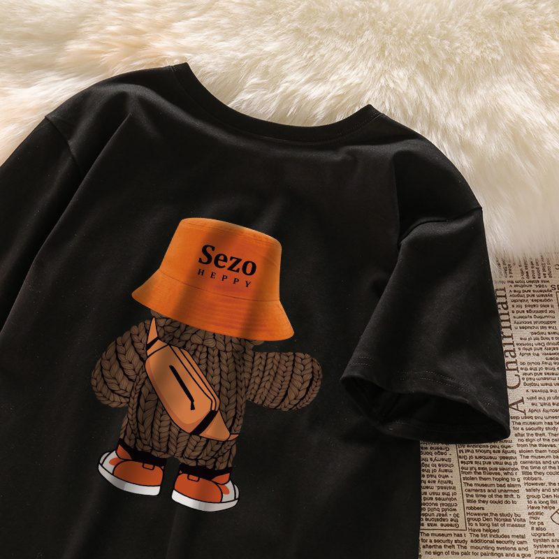 Plus Size American Retro Cartoon Bear Pure Cotton Short Sleeve T-Shirt for Women - Loose Trendy Casual Couple Top Plus Size American Retro Cartoon Bear Pure Cotton Short Sleeve T-Shirt for Women - Loose Trendy Casual Couple Top