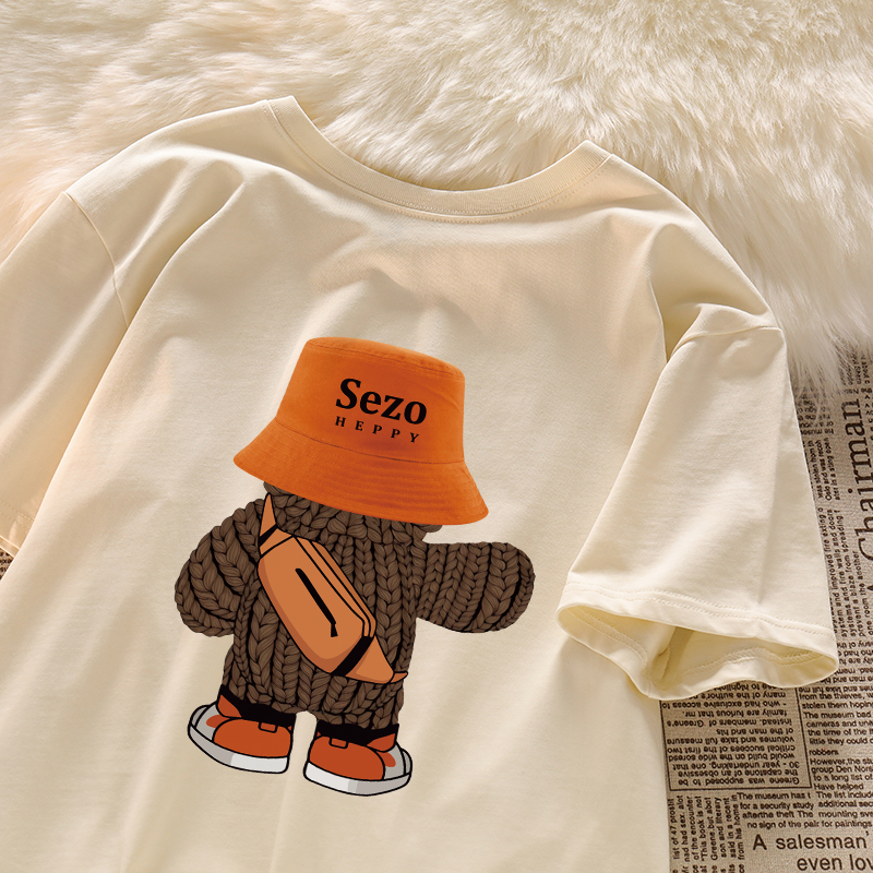 Plus Size American Retro Cartoon Bear Pure Cotton Short Sleeve T-Shirt for Women - Loose Trendy Casual Couple Top Plus Size American Retro Cartoon Bear Pure Cotton Short Sleeve T-Shirt for Women - Loose Trendy Casual Couple Top