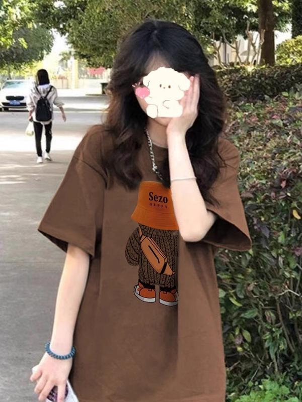 Plus Size American Retro Cartoon Bear Pure Cotton Short Sleeve T-Shirt for Women - Loose Trendy Casual Couple Top Plus Size American Retro Cartoon Bear Pure Cotton Short Sleeve T-Shirt for Women - Loose Trendy Casual Couple Top