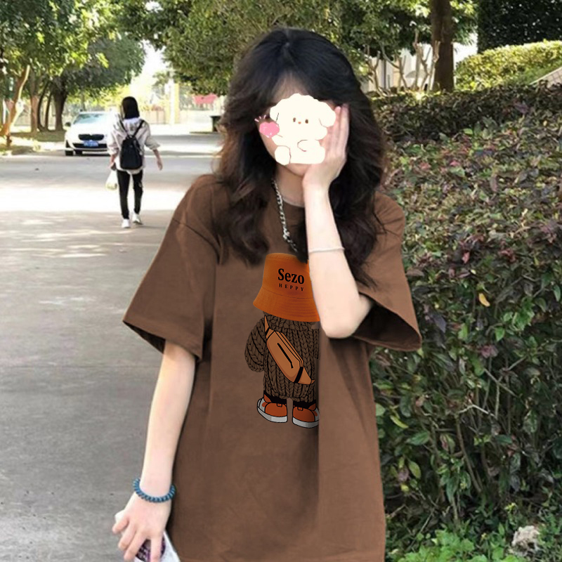 Plus Size American Retro Cartoon Bear Pure Cotton Short Sleeve T-Shirt for Women - Loose Trendy Casual Couple Top Plus Size American Retro Cartoon Bear Pure Cotton Short Sleeve T-Shirt for Women - Loose Trendy Casual Couple Top