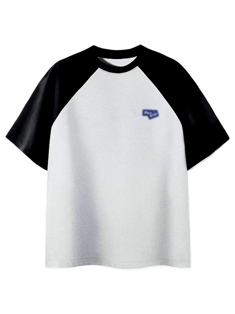 Plus-Size American Retro Color-Block Cotton Short Sleeve T-Shirt for Women, Oversized Raglan Casual Couple Outfit Plus-Size American Retro Color-Block Cotton Short Sleeve T-Shirt for Women, Oversized Raglan Casual Couple Outfit