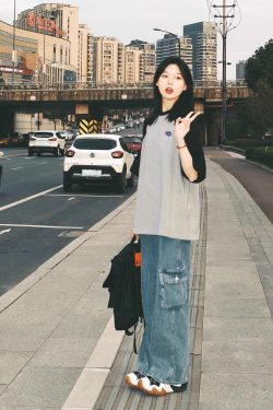 Plus-Size American Retro Color-Block Cotton Short Sleeve T-Shirt for Women, Oversized Raglan Casual Couple Outfit