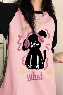 Plus Size American Retro Color-Blocking Cotton Short Sleeve T-Shirt for Women - Niche Couple Raglan Style