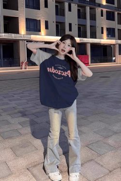 Plus Size American Retro Color-Blocking Raglan Short Sleeve T-Shirt for Women - Trendy Loose Fit Cotton Top