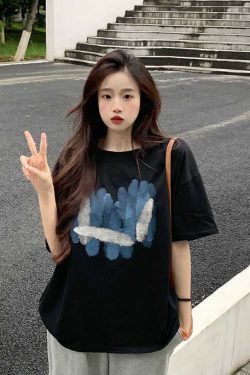 Plus Size American Retro Cotton Short Sleeve T-Shirt for Men & Women, Loose Oversized Black Couple Top - Y2K Style