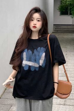 Plus Size American Retro Cotton Short Sleeve T-Shirt for Men & Women, Loose Oversized Black Couple Top - Y2K Style