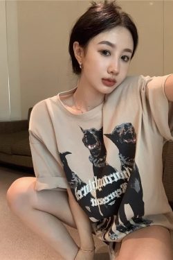 Plus Size American Retro Cotton Short Sleeve T-Shirt for Women, Loose Fit National Trend Half-Sleeve Top