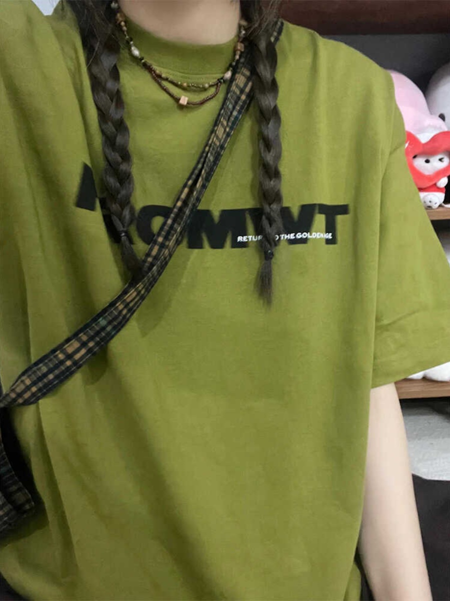 Plus-Size American Retro Cotton Short-Sleeve T-Shirt for Women, Loose-Fitting, Flattering for Petite Figures, Versatile Mid-Length Top Plus-Size American Retro Cotton Short-Sleeve T-Shirt for Women, Loose-Fitting, Flattering for Petite Figures, Versatile Mid-Length Top