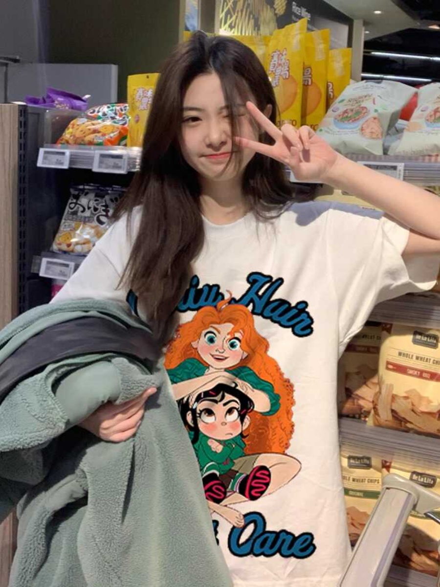 Plus-Size American Retro Cotton Short Sleeve T-Shirt for Women, Loose Oversize Design, Casual Niche Student Top Plus-Size American Retro Cotton Short Sleeve T-Shirt for Women, Loose Oversize Design, Casual Niche Student Top