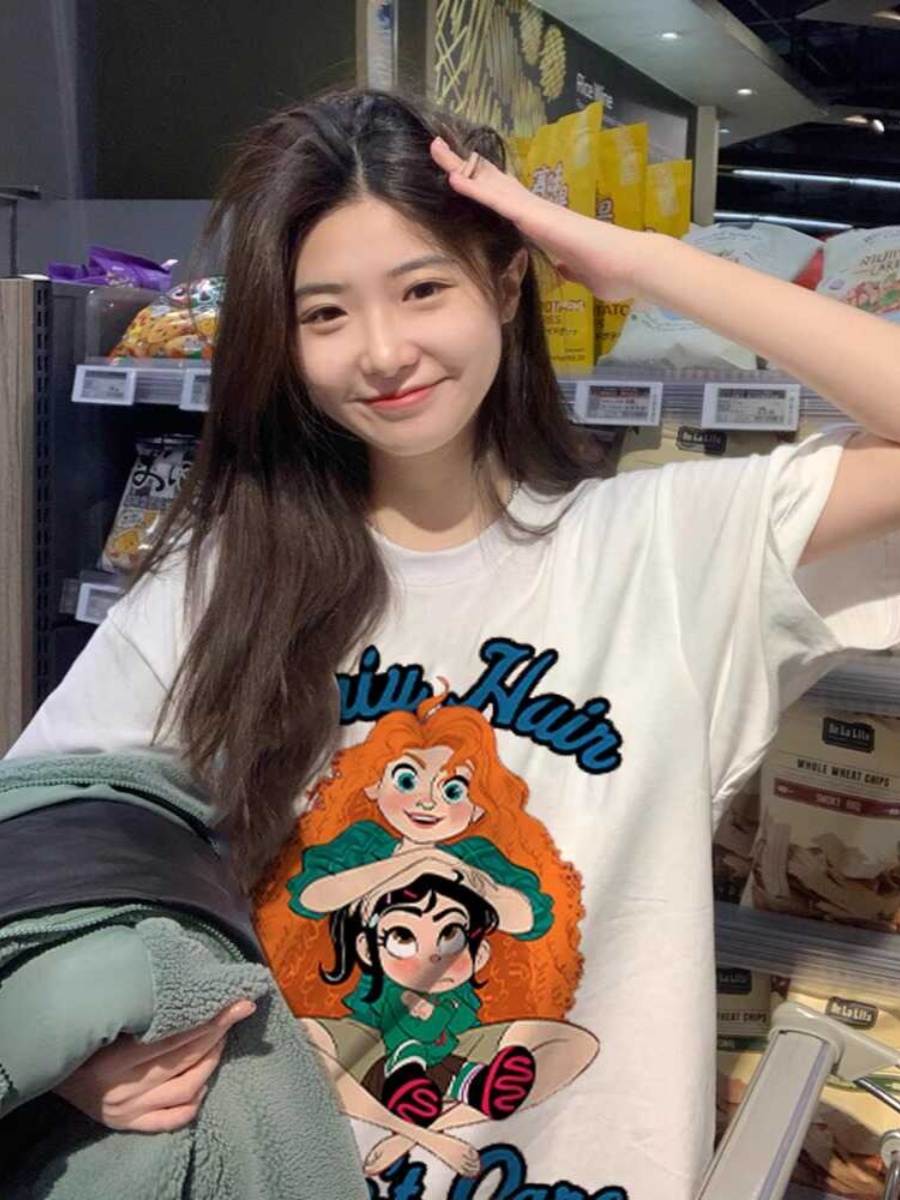 Plus-Size American Retro Cotton Short Sleeve T-Shirt for Women, Loose Oversize Design, Casual Niche Student Top Plus-Size American Retro Cotton Short Sleeve T-Shirt for Women, Loose Oversize Design, Casual Niche Student Top