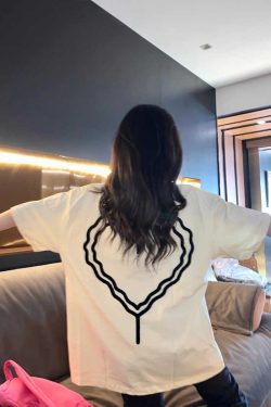 Plus Size American Retro Heart Print Short-Sleeve T-Shirt for Women - Summer Loose Fit Cotton Top