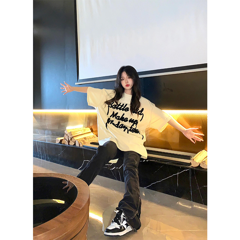 Plus Size American Retro Heart Print Short-Sleeve T-Shirt for Women - Summer Loose Fit Cotton Top Plus Size American Retro Heart Print Short-Sleeve T-Shirt for Women - Summer Loose Fit Cotton Top