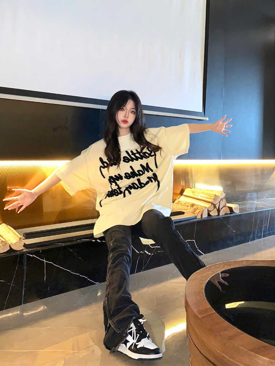 Plus Size American Retro Heart Print Short-Sleeve T-Shirt for Women - Summer Loose Fit Cotton Top Plus Size American Retro Heart Print Short-Sleeve T-Shirt for Women - Summer Loose Fit Cotton Top