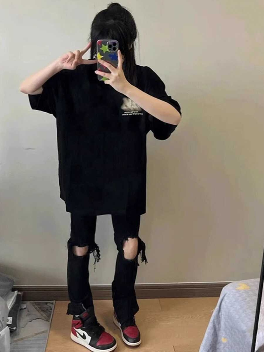 Plus Size American Retro High Street Cotton Short Sleeve T-Shirt - Unisex Oversized Lazy Style for Couples, Vintage-Inspired Fashion Plus Size American Retro High Street Cotton Short Sleeve T-Shirt - Unisex Oversized Lazy Style for Couples, Vintage-Inspired Fashion