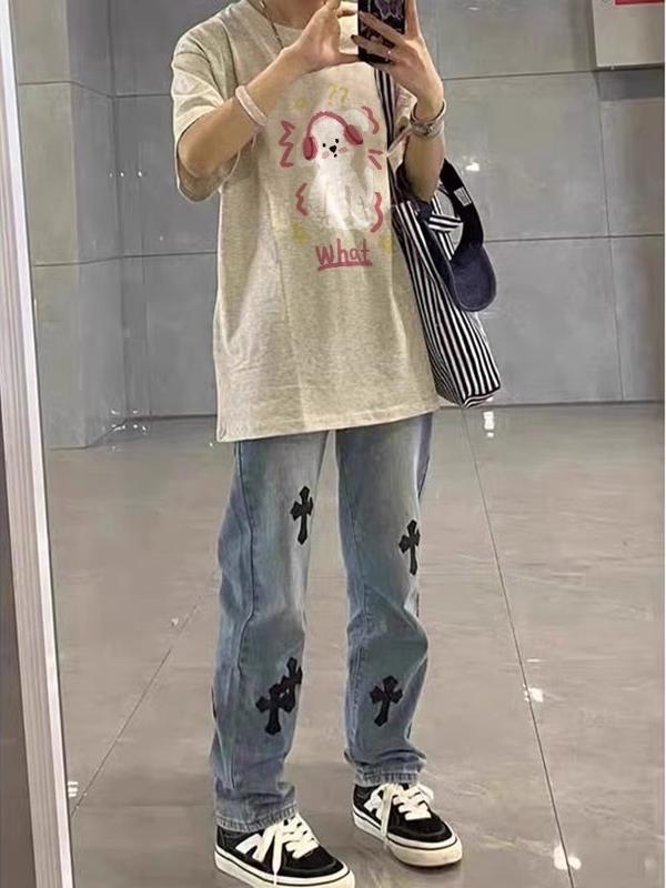 Plus Size American Retro High Street Short Sleeve T-Shirt for Women - Loose Fit, Chic Hong Kong Style, Niche Design Plus Size American Retro High Street Short Sleeve T-Shirt for Women - Loose Fit, Chic Hong Kong Style, Niche Design