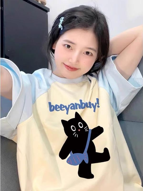 Plus Size American Retro Loose Fit Pure Cotton Raglan Short Sleeve T-Shirt for Women - Chic Summer Dopamine Outfit Plus Size American Retro Loose Fit Pure Cotton Raglan Short Sleeve T-Shirt for Women - Chic Summer Dopamine Outfit