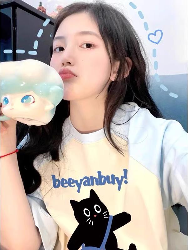 Plus Size American Retro Loose Fit Pure Cotton Raglan Short Sleeve T-Shirt for Women - Chic Summer Dopamine Outfit Plus Size American Retro Loose Fit Pure Cotton Raglan Short Sleeve T-Shirt for Women - Chic Summer Dopamine Outfit