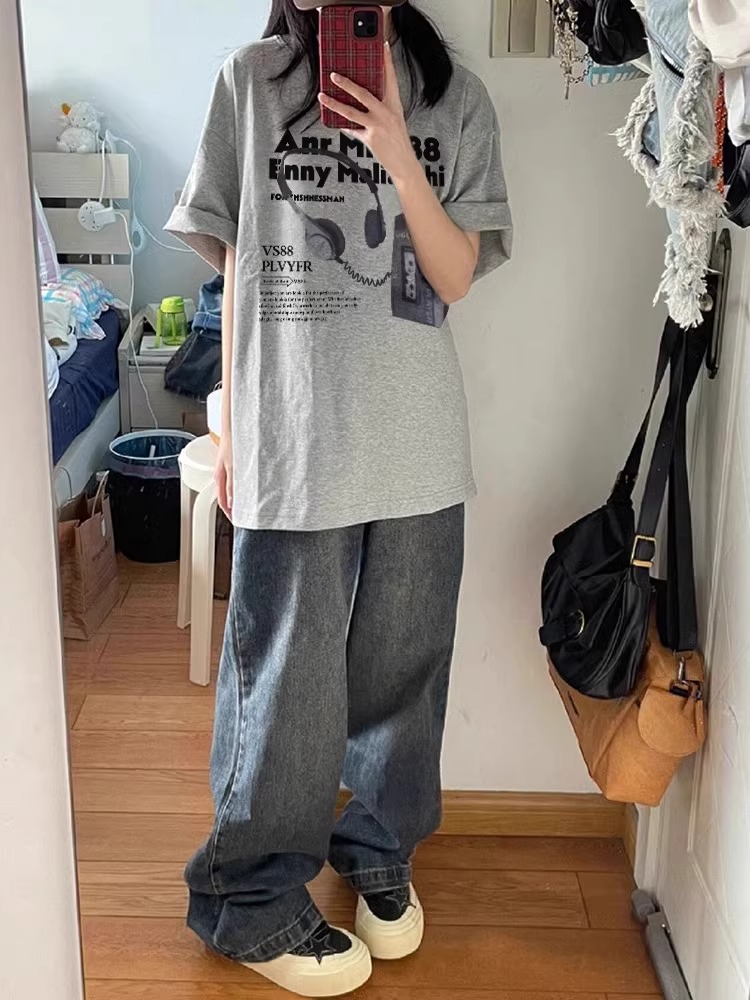 Plus Size American Retro Oversized Cotton Short Sleeve T-Shirt for Women - Loose Fit Casual Couple Top Plus Size American Retro Oversized Cotton Short Sleeve T-Shirt for Women - Loose Fit Casual Couple Top