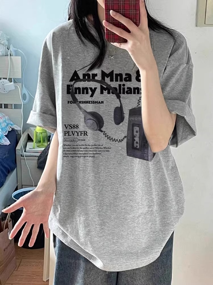 Plus Size American Retro Oversized Cotton Short Sleeve T-Shirt for Women - Loose Fit Casual Couple Top Plus Size American Retro Oversized Cotton Short Sleeve T-Shirt for Women - Loose Fit Casual Couple Top