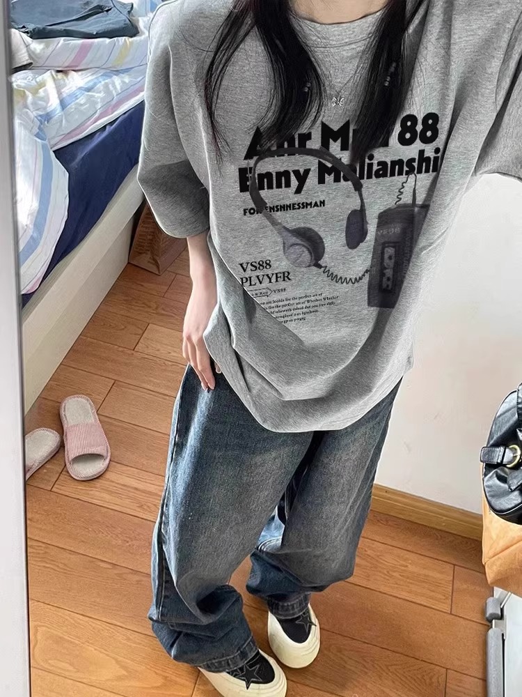 Plus Size American Retro Oversized Cotton Short Sleeve T-Shirt for Women - Loose Fit Casual Couple Top Plus Size American Retro Oversized Cotton Short Sleeve T-Shirt for Women - Loose Fit Casual Couple Top