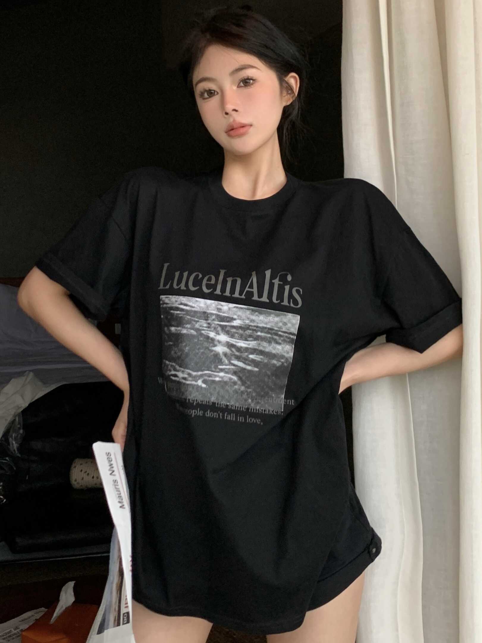 Plus-Size American Retro Oversized Cotton Short-Sleeve T-Shirt for Women - Summer 2025 Trendy Loose Fit Top Plus-Size American Retro Oversized Cotton Short-Sleeve T-Shirt for Women - Summer 2025 Trendy Loose Fit Top