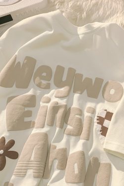 Plus-Size American Retro Oversized Letter Short Sleeve T-Shirt for Men and Women - Vintage Pure Cotton Couple Outfit