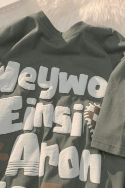 Plus-Size American Retro Oversized Letter Short Sleeve T-Shirt for Men and Women - Vintage Pure Cotton Couple Outfit