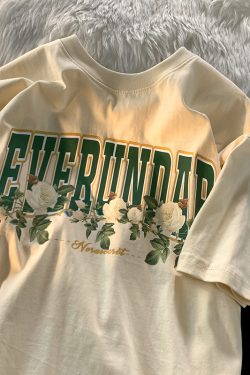 Plus-Size American Retro Rose Print Short Sleeve T-Shirt for Men and Women, Oversized Loose Couple Outfit, Y2K Style