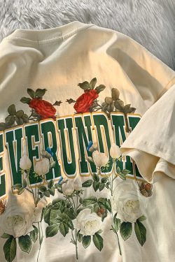 Plus-Size American Retro Rose Print Short Sleeve T-Shirt for Men and Women, Oversized Loose Couple Outfit, Y2K Style