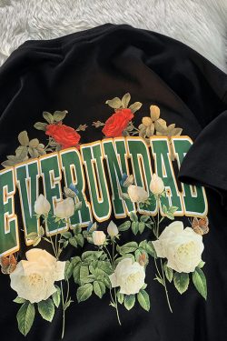 Plus-Size American Retro Rose Print Short Sleeve T-Shirt for Men and Women, Oversized Loose Couple Outfit, Y2K Style