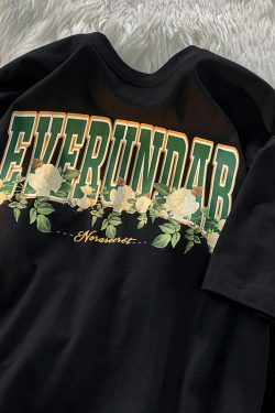 Plus-Size American Retro Rose Print Short Sleeve T-Shirt for Men and Women, Oversized Loose Couple Outfit, Y2K Style