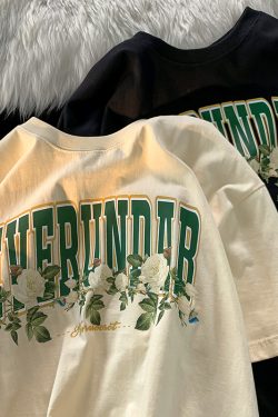 Plus-Size American Retro Rose Print Short Sleeve T-Shirt for Men and Women, Oversized Loose Couple Outfit, Y2K Style