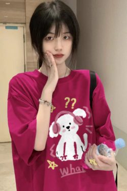 Plus Size American Retro Rose Red Short Sleeve T-Shirt for Women, Trendy Loose Fit, Niche Couple Outfit, Y2K Style.