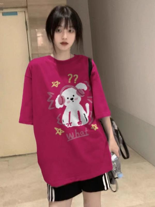 Plus Size American Retro Rose Red Short Sleeve T-Shirt for Women, Trendy Loose Fit, Niche Couple Outfit, Y2K Style. Plus Size American Retro Rose Red Short Sleeve T-Shirt for Women, Trendy Loose Fit, Niche Couple Outfit, Y2K Style.