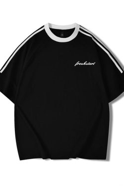 Plus Size American Retro Three-Stripe Cotton Short Sleeve T-Shirt for Women - Chic Loose Fit Hong Kong Style Top