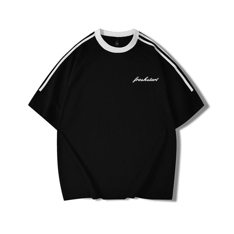 Plus Size American Retro Three-Stripe Cotton Short Sleeve T-Shirt for Women - Chic Loose Fit Hong Kong Style Top Plus Size American Retro Three-Stripe Cotton Short Sleeve T-Shirt for Women - Chic Loose Fit Hong Kong Style Top