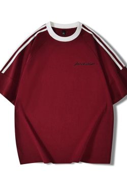 Plus Size American Retro Three-Stripe Cotton Short Sleeve T-Shirt for Women - Chic Loose Fit Hong Kong Style Top