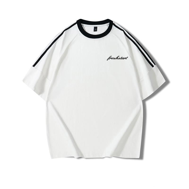 Plus Size American Retro Three-Stripe Cotton Short Sleeve T-Shirt for Women - Chic Loose Fit Hong Kong Style Top Plus Size American Retro Three-Stripe Cotton Short Sleeve T-Shirt for Women - Chic Loose Fit Hong Kong Style Top