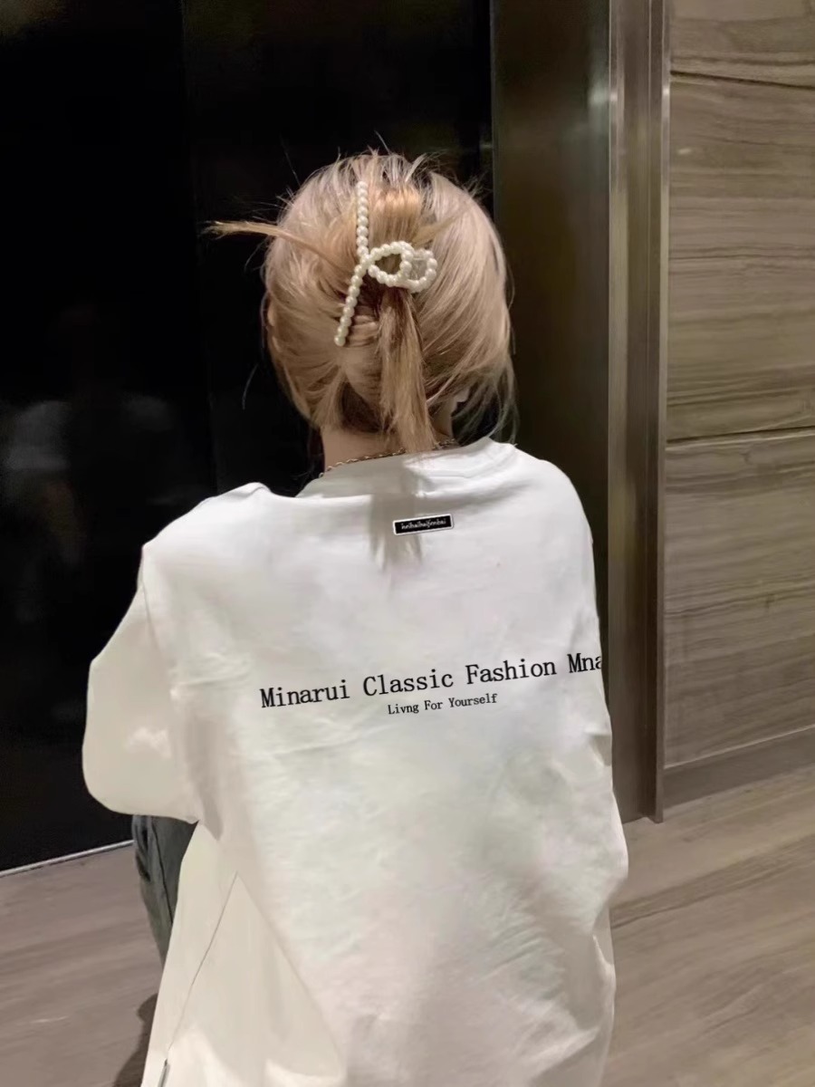 Plus Size American Style Loose Fit Cotton Letter T-Shirt for Women - Summer Short Sleeve Chic Hong Kong Style Top Plus Size American Style Loose Fit Cotton Letter T-Shirt for Women - Summer Short Sleeve Chic Hong Kong Style Top