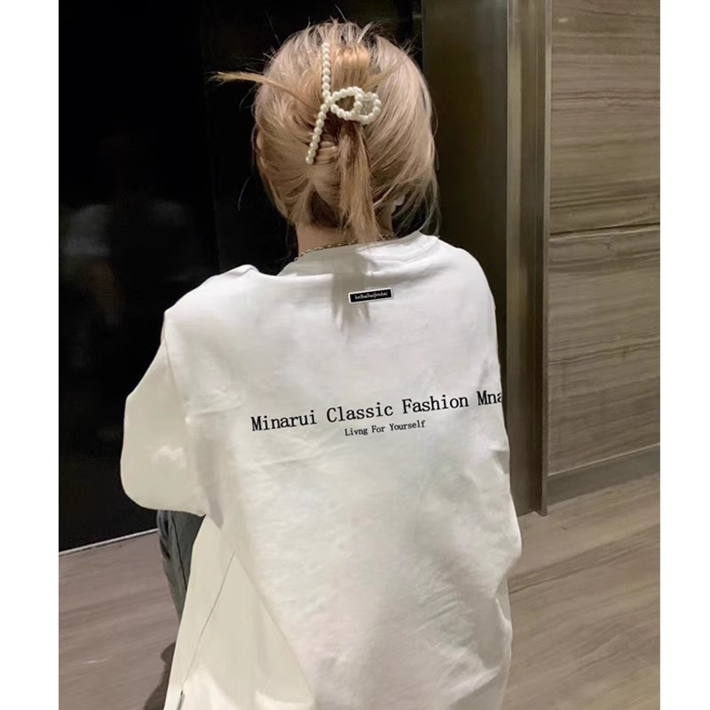 Plus Size American Style Loose Fit Cotton Letter T-Shirt for Women - Summer Short Sleeve Chic Hong Kong Style Top Plus Size American Style Loose Fit Cotton Letter T-Shirt for Women - Summer Short Sleeve Chic Hong Kong Style Top