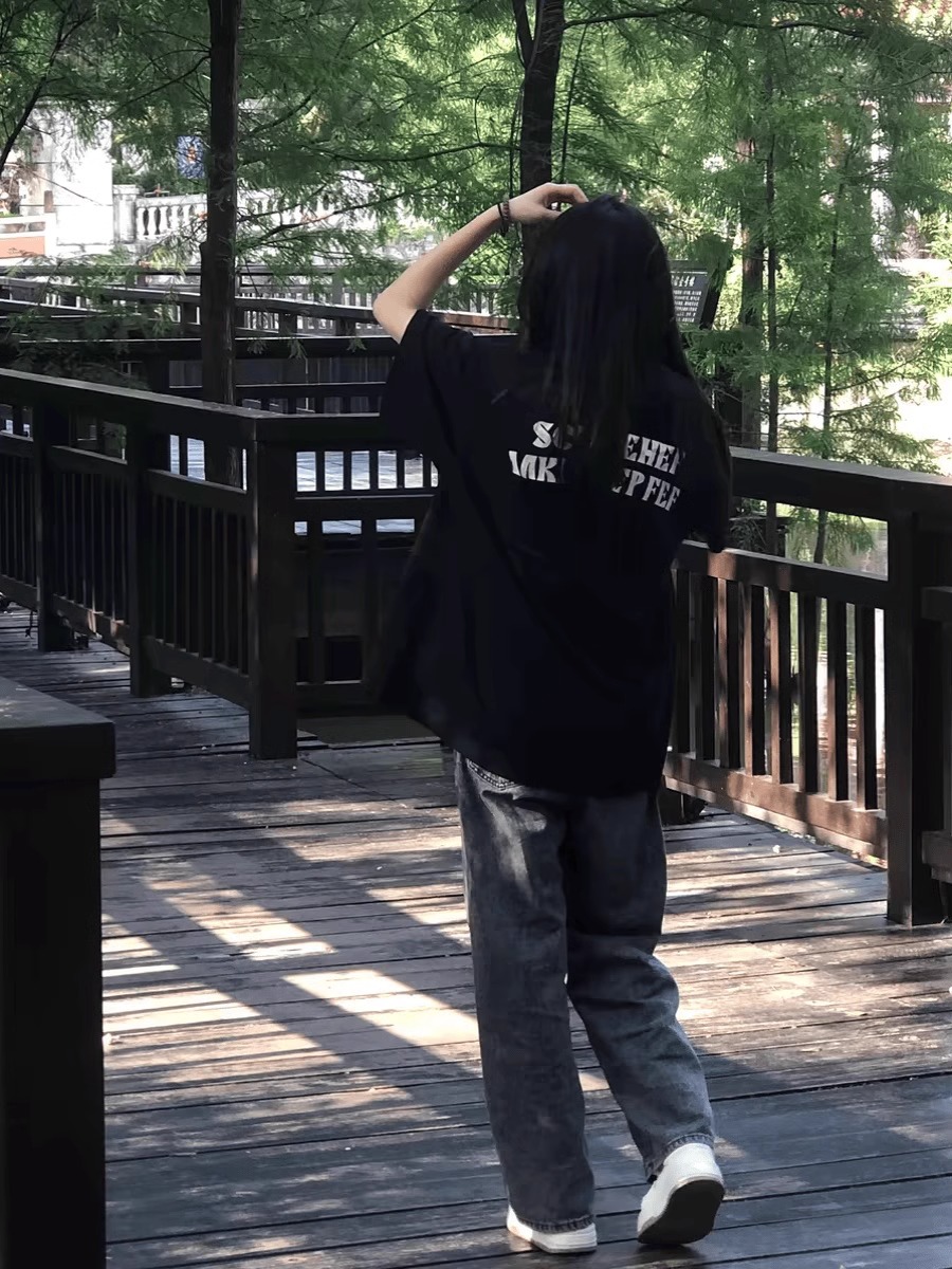 Plus Size Black Cotton Short Sleeve T-Shirt for Women - Trendy Loose Fit American Street Style College Top Plus Size Black Cotton Short Sleeve T-Shirt for Women - Trendy Loose Fit American Street Style College Top