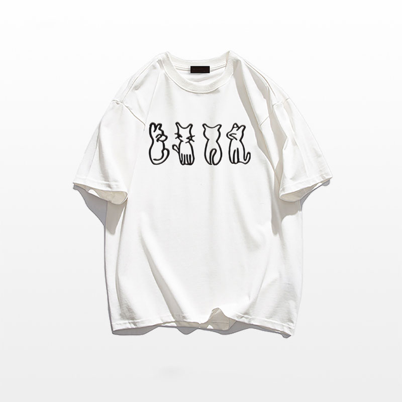 Plus Size Cartoon Fun Vintage Pure Cotton Short Sleeve T-Shirt for Couples - Unisex Loose Fit, Y2K Style, INS Trend Plus Size Cartoon Fun Vintage Pure Cotton Short Sleeve T-Shirt for Couples - Unisex Loose Fit, Y2K Style, INS Trend